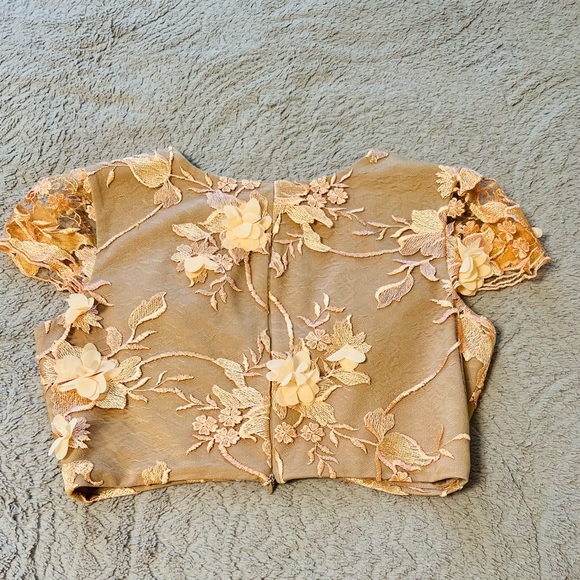 Dress The Population peach lace overlay with nude underneath top & skirt set. - Picture 5 of 9